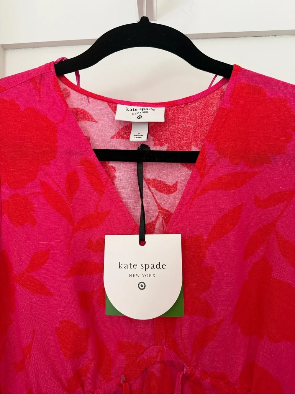 kate spade pink & red floral V-neck dress